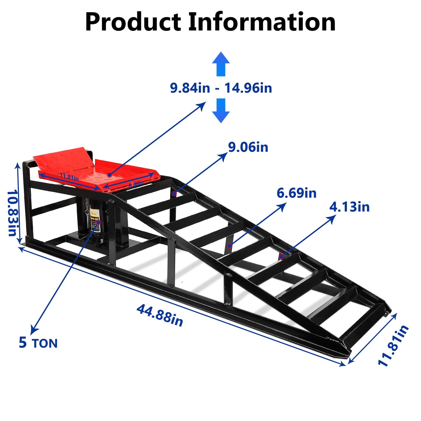 Lafati 2PCS 5T 11000lbs Hydraulic Car Ramps, Heavy Duty Hydraulic Vehicle Ramps Lift Ramp, Portable Car Ramps for Oil Changes, Car Lifts for Home Garage, Vehicle Auto Garage Repair