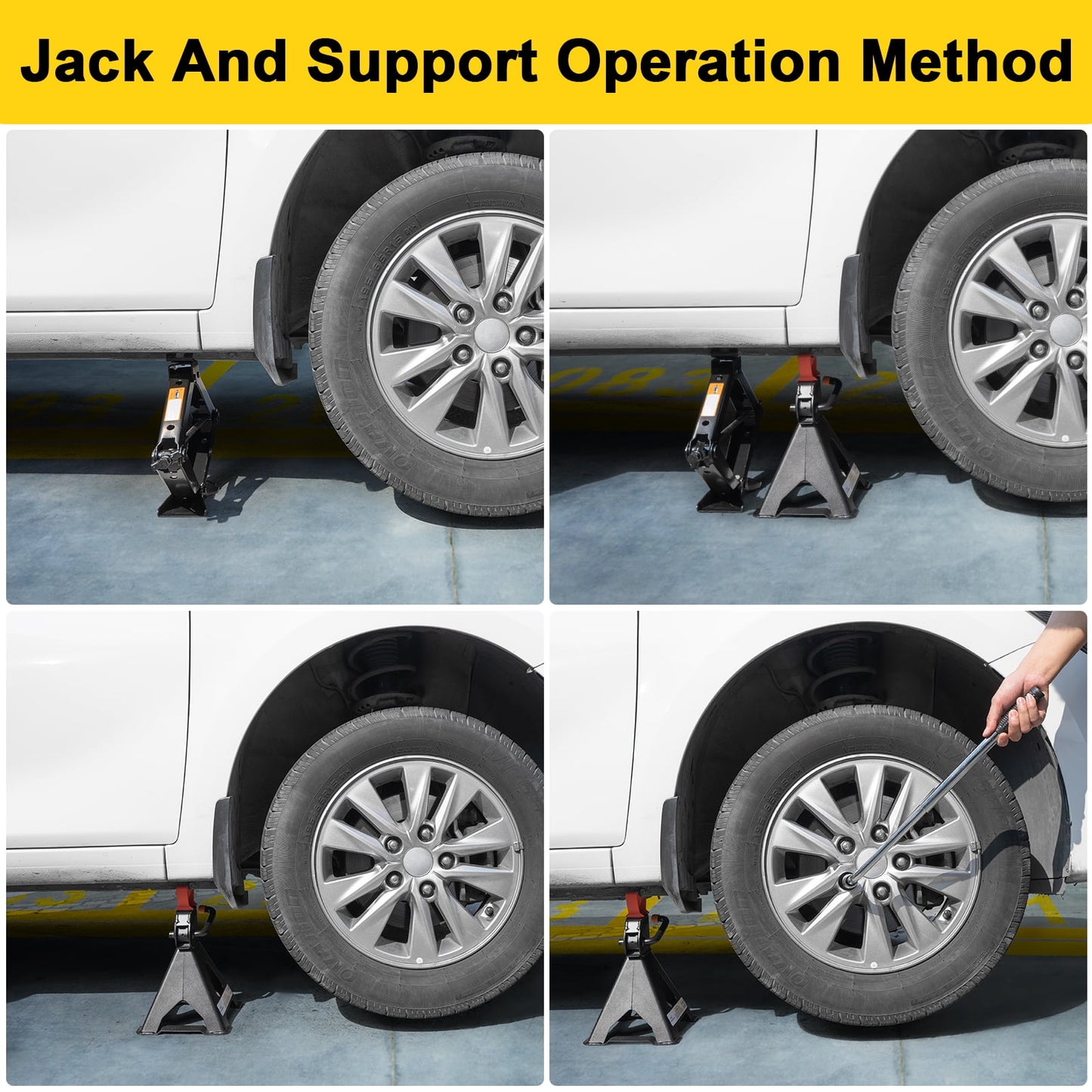 3 Ton Car Jack & Jack Stands Kit – Scissor Jack, 3T Jack Stands (2 Pack), Lug Wrench, Tire Repair Tools – Car Kit for Cars, SUVs