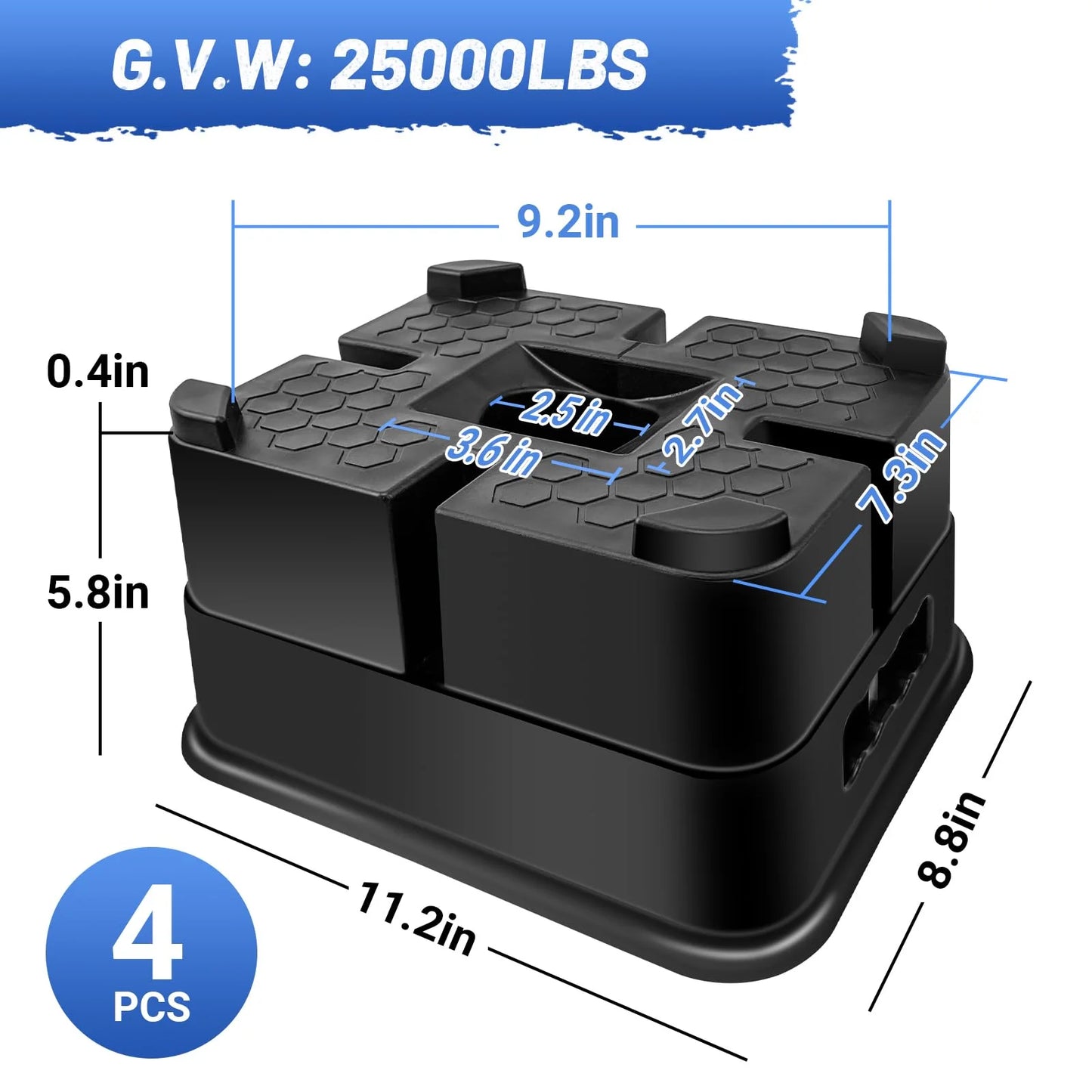 4 Packs Trailer Jack Block,New Version RV Camper Blocks,Leveling Tongue Blocks Travel TrailerRV Camper Stabilizer Any Jack,Post,Foot|Supports up to 25000lbs/Block