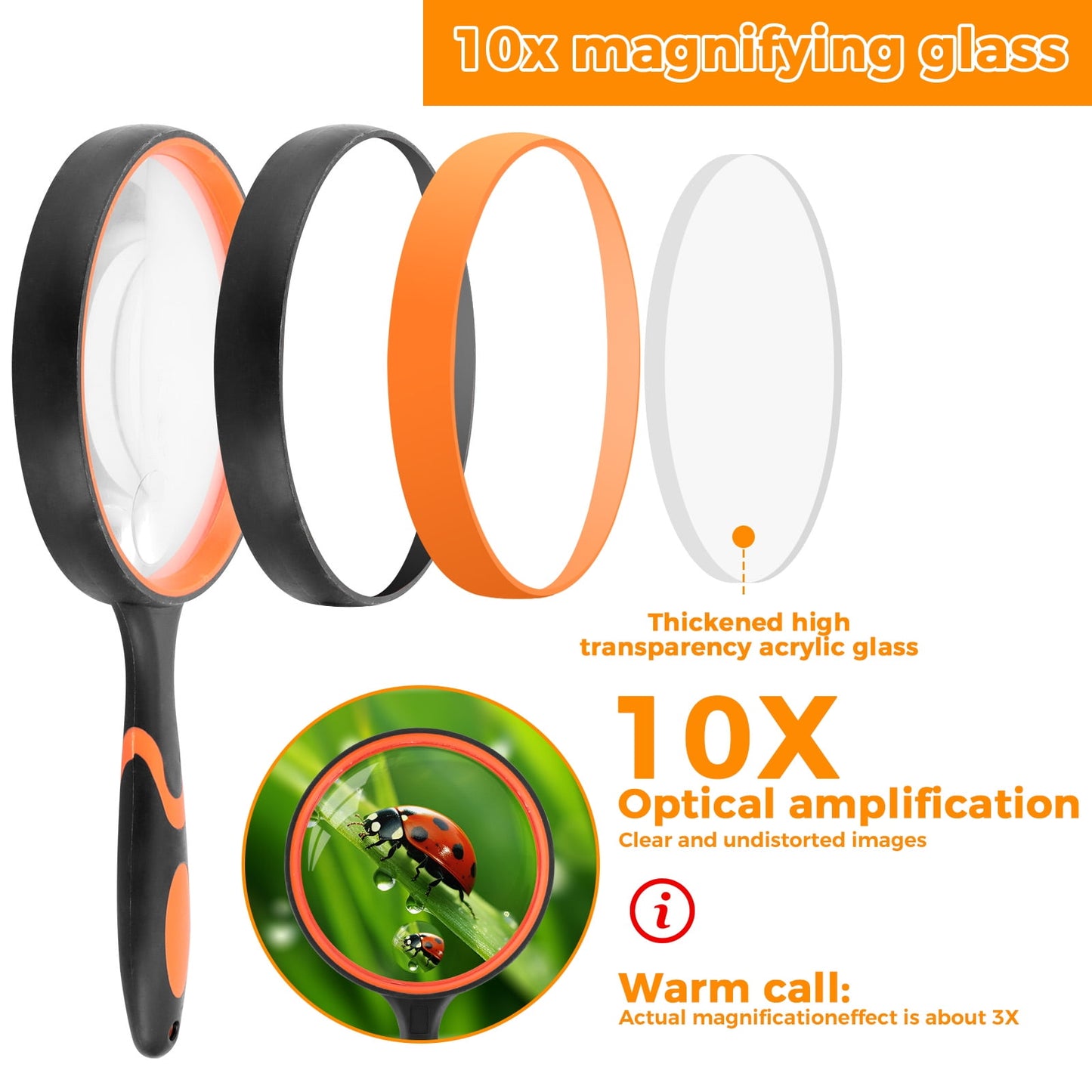 Nazano 2 Pcs Magnifying Glass, Large Handheld Magnifier Magnafying, Non-Slip Rubber Handle for Handheld Seniors Reading & Children Science/Explore