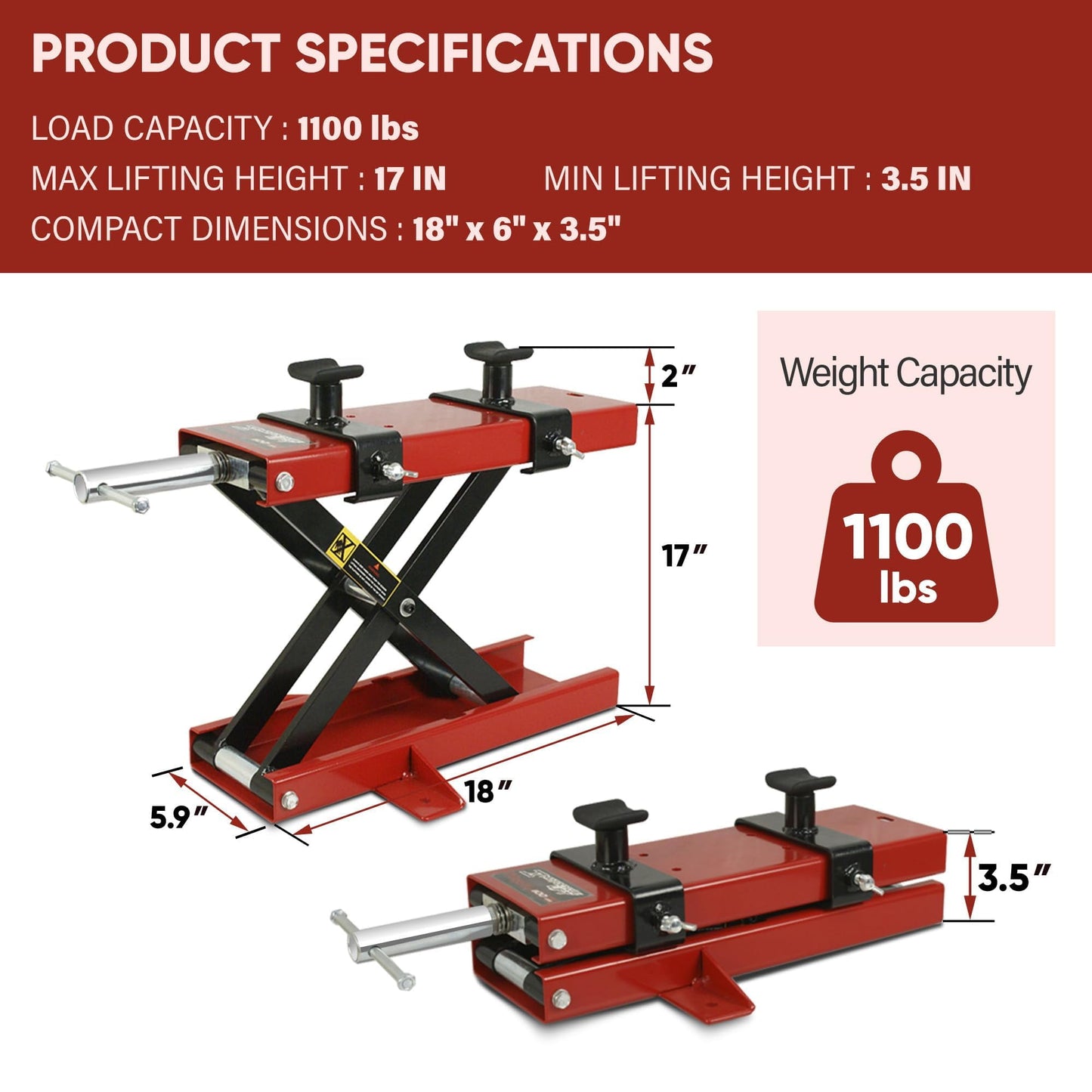 LAFATI 1100 LBS Motorcycle Scissor Lift Jack - Heavy-Duty Center Stand for ATVs & Dirt Bikes