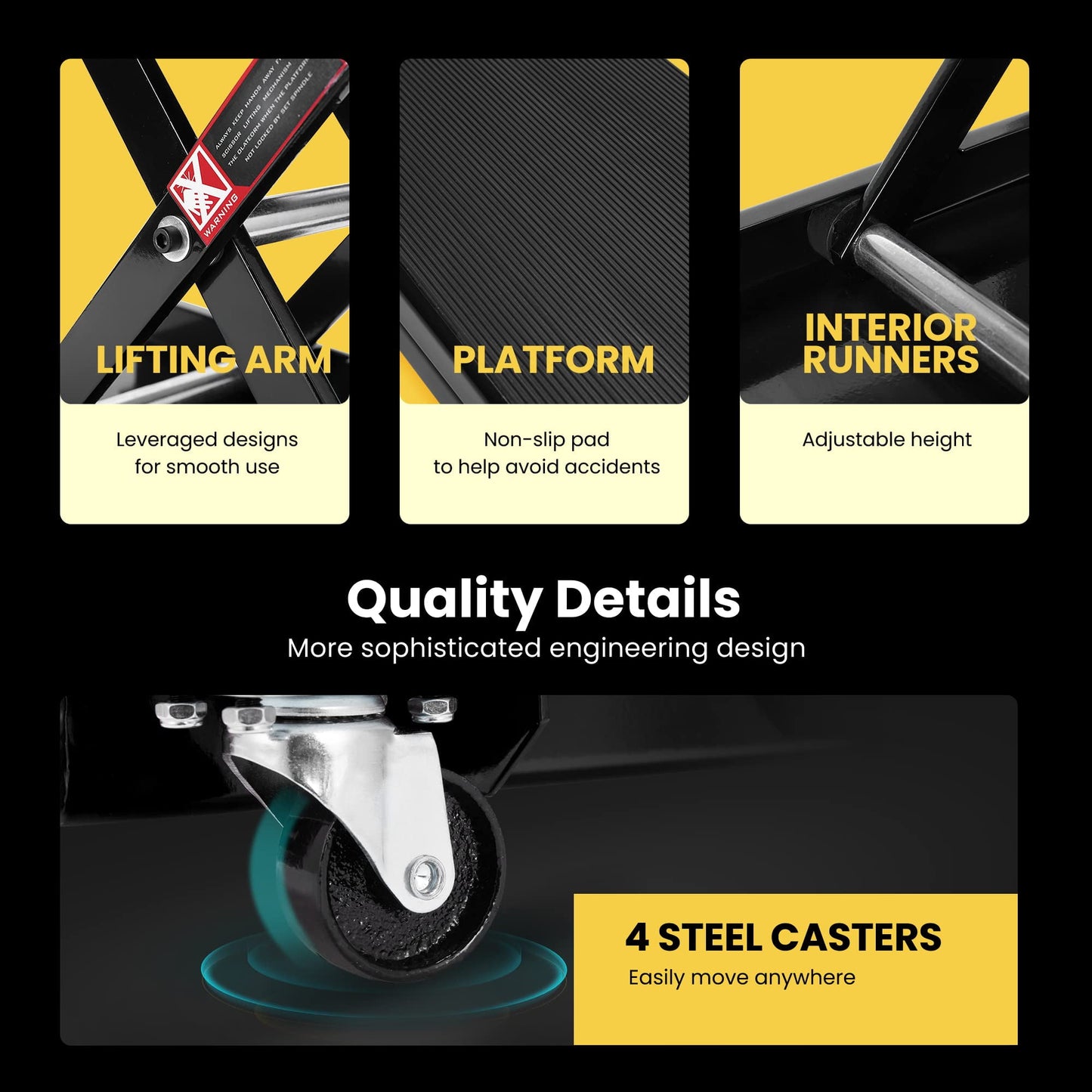 Lafati 1100 LBS Steel Motorcycle & ATV Scissor Lift Jack with Dolly - Heavy-Duty Bike Repair Stand