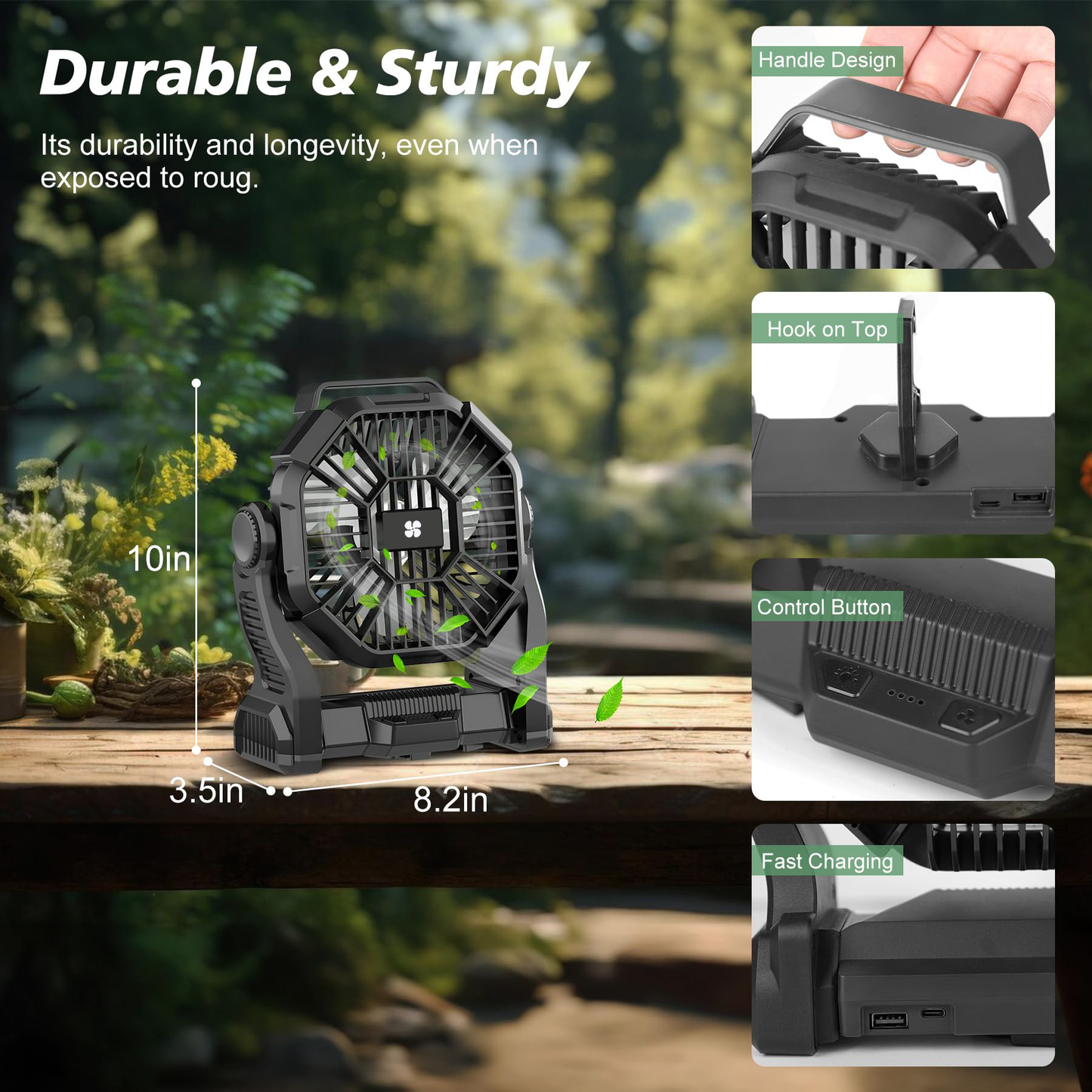 Camping Fan with LED Lantern, 11000mAh Portable Battery Operated Outdoor Fan, Personal Rechargeable Fan for Travel, Hiking, Fishing, Picnic(Orange)