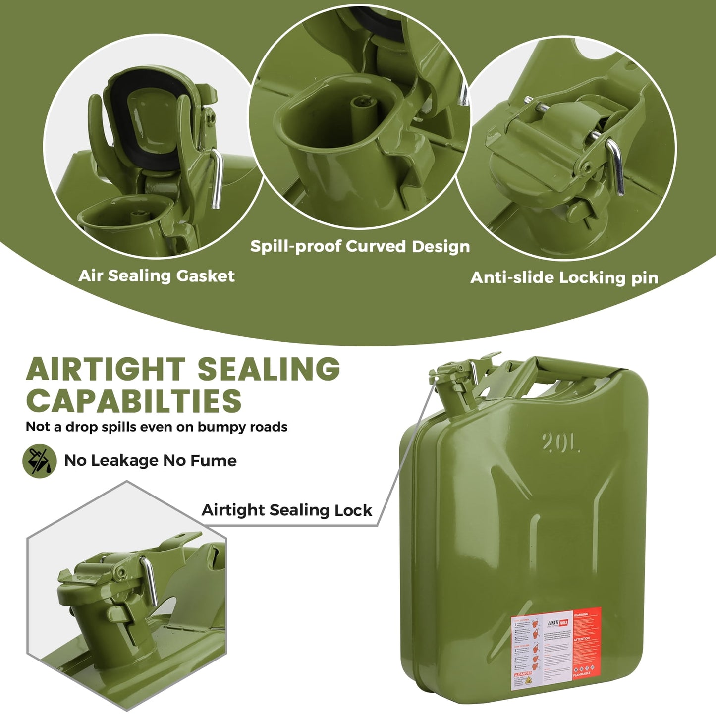 5 Gallon 20L Metal Gas Tank Can (US Stardard) Gas Can Power Emergency Backup Tank with Flexible Spout Yellow