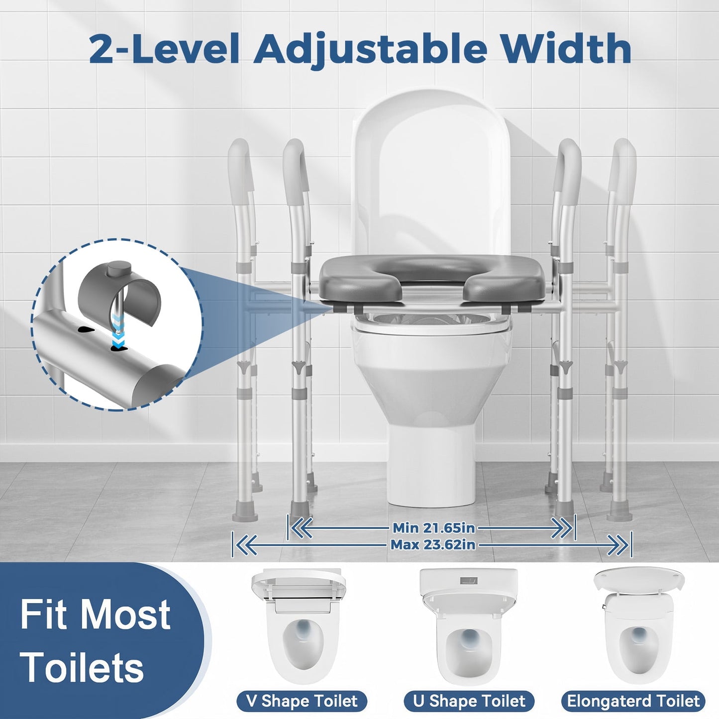 Toilet Seat Risers for Seniors, Width and Height Adjustable Raised Toilet Seat with Handles, Fit Elderly, Pregnant, Handicap Toilet Seat for Any Toilet Riser Heavy Duty up to 330lbs