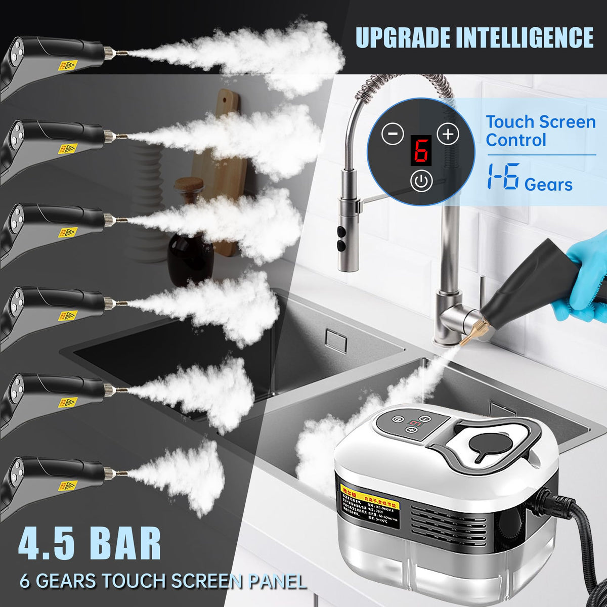 Lafati 2500W Handheld Steam Cleaner - 15s Fast Heat-Up High-Pressure Steam, 6-Level Adjustable, Multi-Purpose Cleaner for Floor, Kitchen, Bathroom, Car, Grout (White)