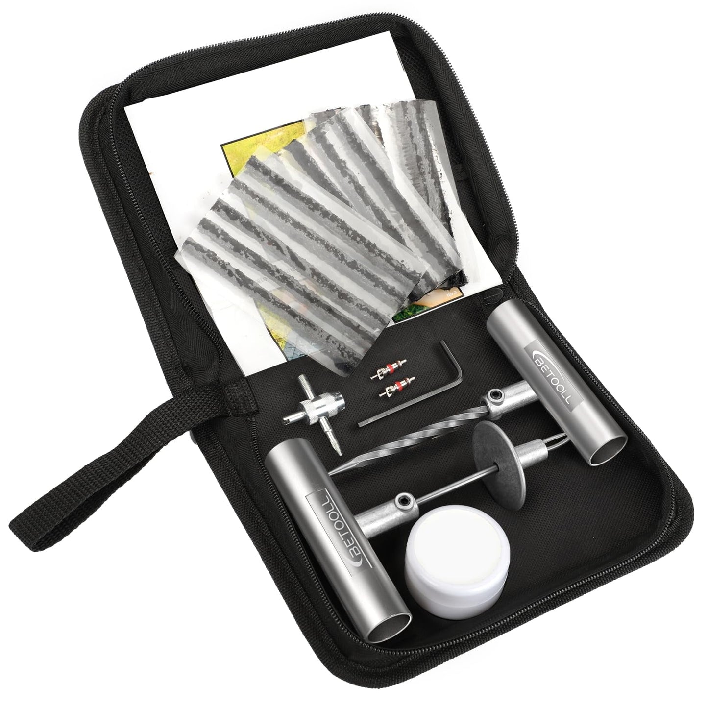 32 Pcs Professional  Tire Repair Kit,Heavy-Duty Universal Plug & Patch Kit for Tubeless Tires, with T-Handle Tool for Car, Truck, Motorcycle, RV and More