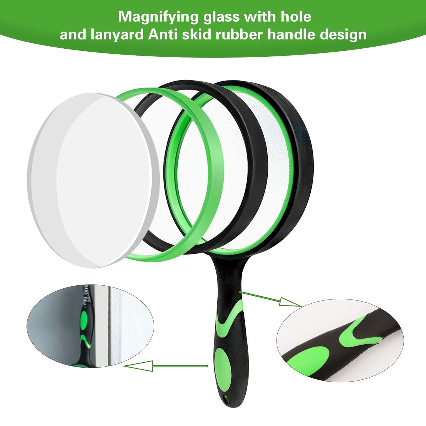 Nazano 2Pcs Magnifying Glass, Rubber Handheld Magnifying Glasses for Reading Hobbies(Green)