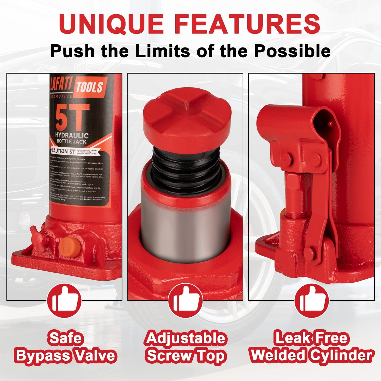 Lafati 5 Ton Hydraulic Bottle Jack,Heavy Duty Welded Car Jack, Manual , 7.7"-15" High Capacity for Automotive Car Repair Shop Use