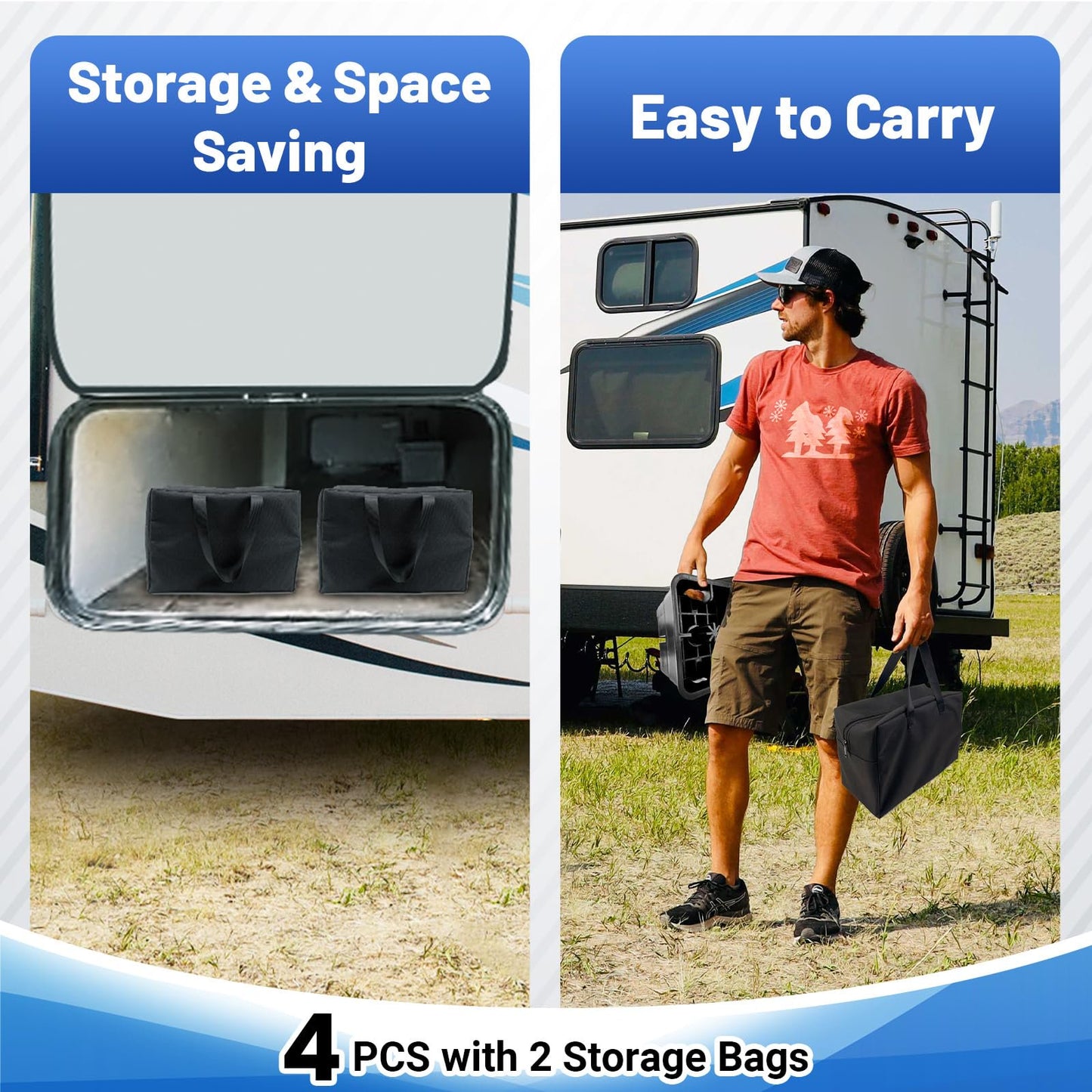 4 Packs Trailer Jack Block,New Version RV Camper Blocks,Leveling Tongue Blocks Travel TrailerRV Camper Stabilizer Any Jack,Post,Foot|Supports up to 25000lbs/Block