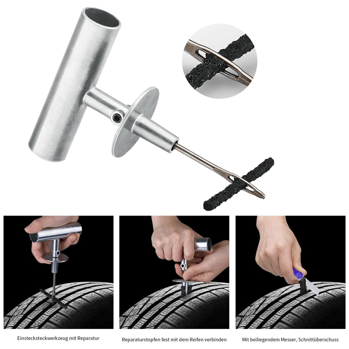 69 Pcs Professional  Tire Repair Kit,Heavy-Duty Universal Plug & Patch Kit for Tubeless Tires, with T-Handle Tool for Car, Truck, Motorcycle, RV and Mores