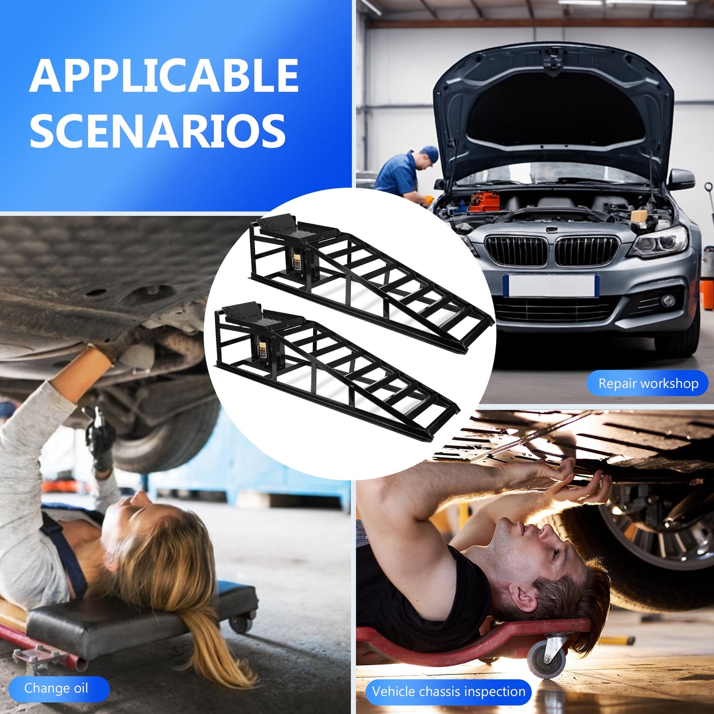 Lafati 2PCS 5T 10000lbs Hydraulic Car Ramps - Heavy Duty Steel Construction for Home Garage & Professional Use