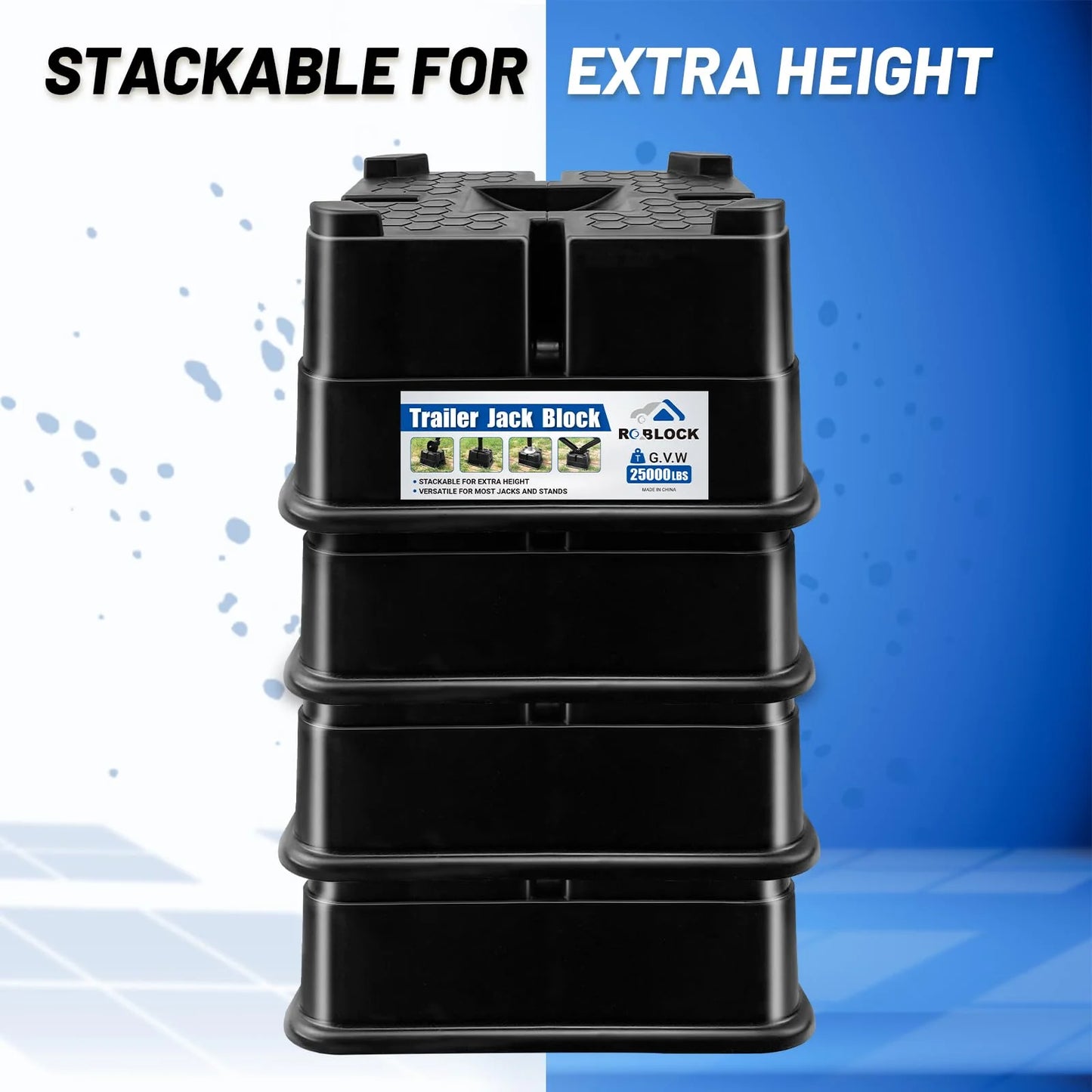 4 Packs Trailer Jack Block,New Version RV Camper Blocks,Leveling Tongue Blocks Travel TrailerRV Camper Stabilizer Any Jack,Post,Foot|Supports up to 25000lbs/Block