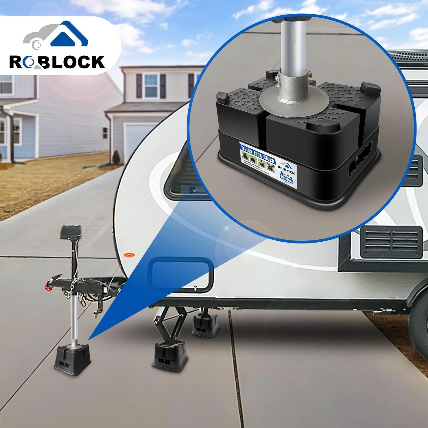 4 Packs Trailer Jack Block,New Version RV Camper Blocks,Leveling Tongue Blocks Travel TrailerRV Camper Stabilizer Any Jack,Post,Foot|Supports up to 25000lbs/Block