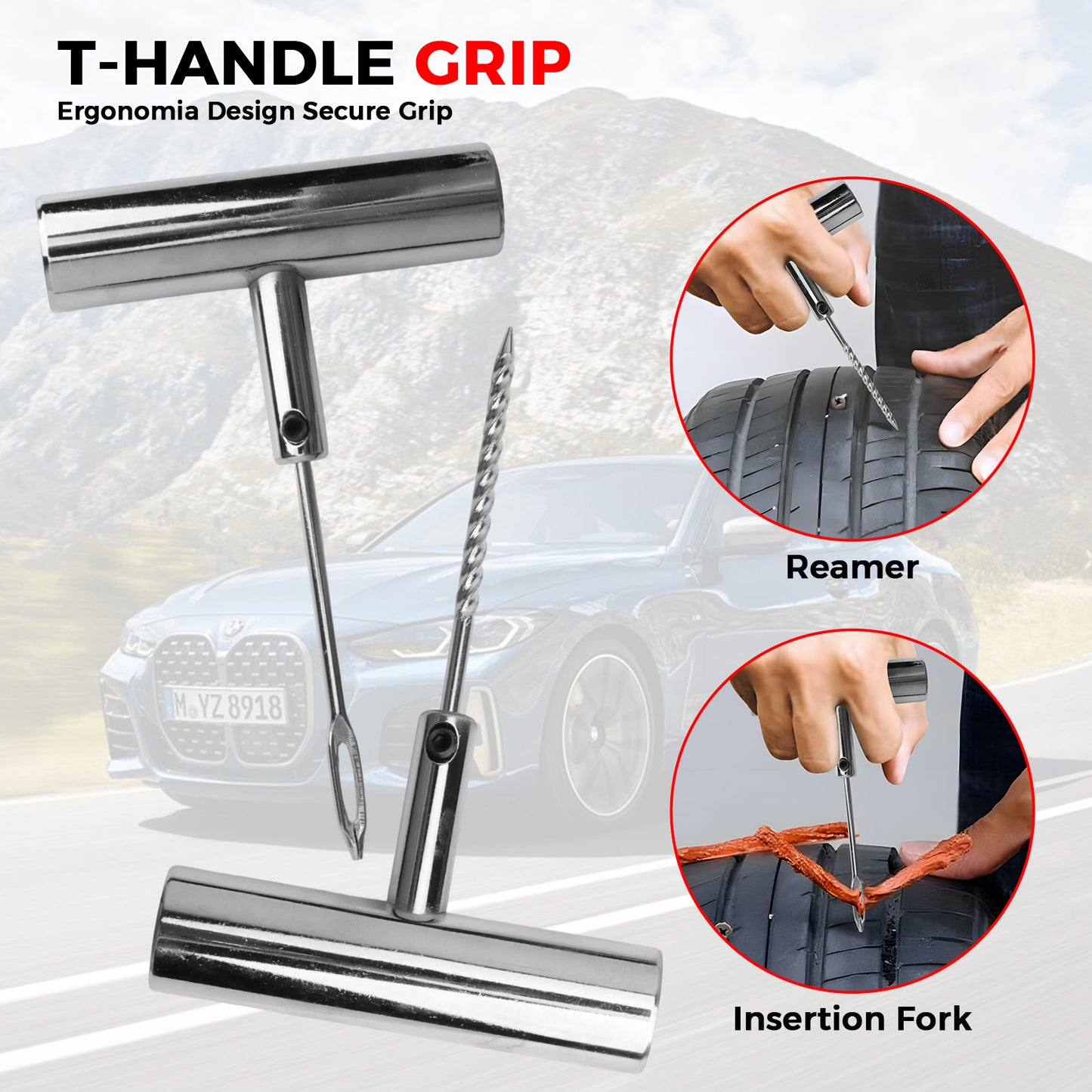 46 Pcs Professional  Tire Repair Kit,Heavy-Duty Universal Plug & Patch Kit for Tubeless Tires, with T-Handle Tool for Car, Truck, Motorcycle, RV and More