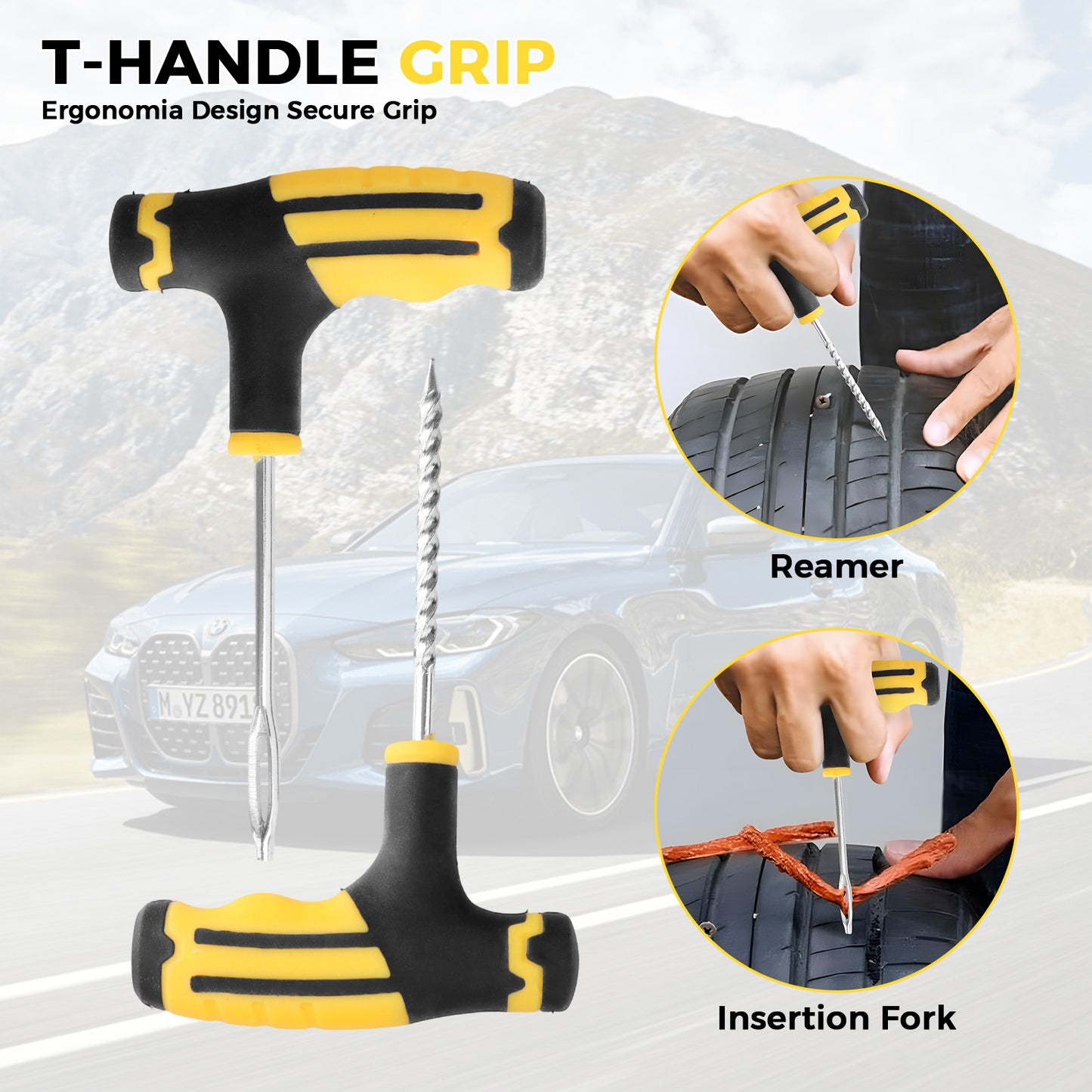 32 Pcs Professional  Tire Repair Kit,Heavy-Duty Universal Plug & Patch Kit for Tubeless Tires, with T-Handle Tool for Car, Truck, Motorcycle, RV and More