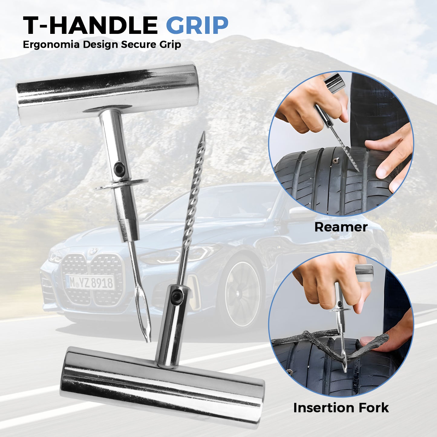 69 Pcs Professional  Tire Repair Kit,Heavy-Duty Universal Plug & Patch Kit for Tubeless Tires, with T-Handle Tool for Car, Truck, Motorcycle, RV and Mores