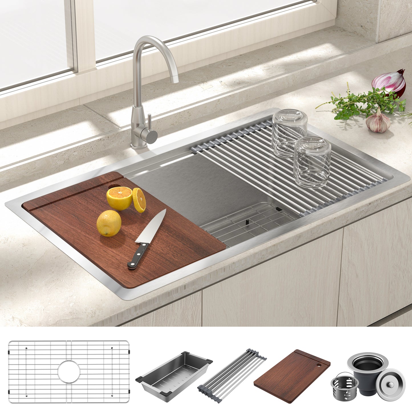 Lafati 30-Inch Undermount Kitchen Sink - 304 SUS Stainless Steel - 16-Gauge - Farmhouse Sink with Accessories