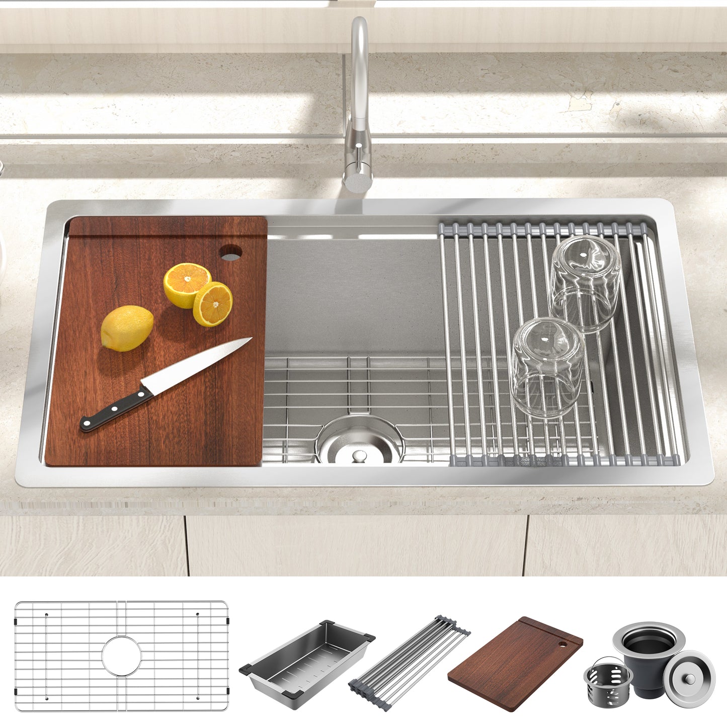 Lafati 30-Inch Undermount Kitchen Sink - 304 SUS Stainless Steel - 16-Gauge - Farmhouse Sink with Accessories