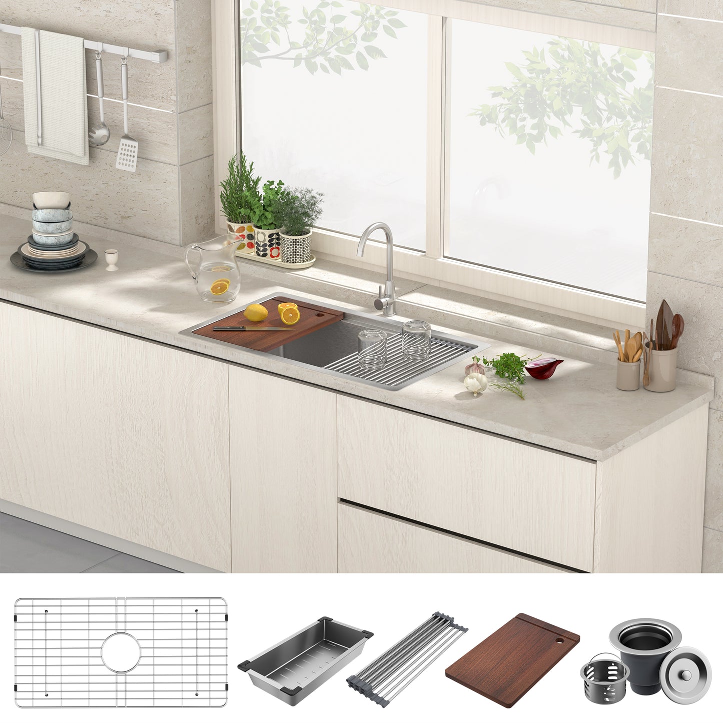 Lafati 30-Inch Undermount Kitchen Sink - 304 SUS Stainless Steel - 16-Gauge - Farmhouse Sink with Accessories