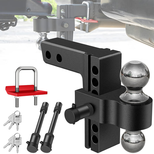 Adjustable Trailer Hitch, Fits 2-inch Receiver-Heavy Duty Aluminum Tow Hitches with 6-inch Drop/Rise for Truck (12,000 lbs GTW) - Weatherproof Double Anti-Theft Locking Hitch Pins