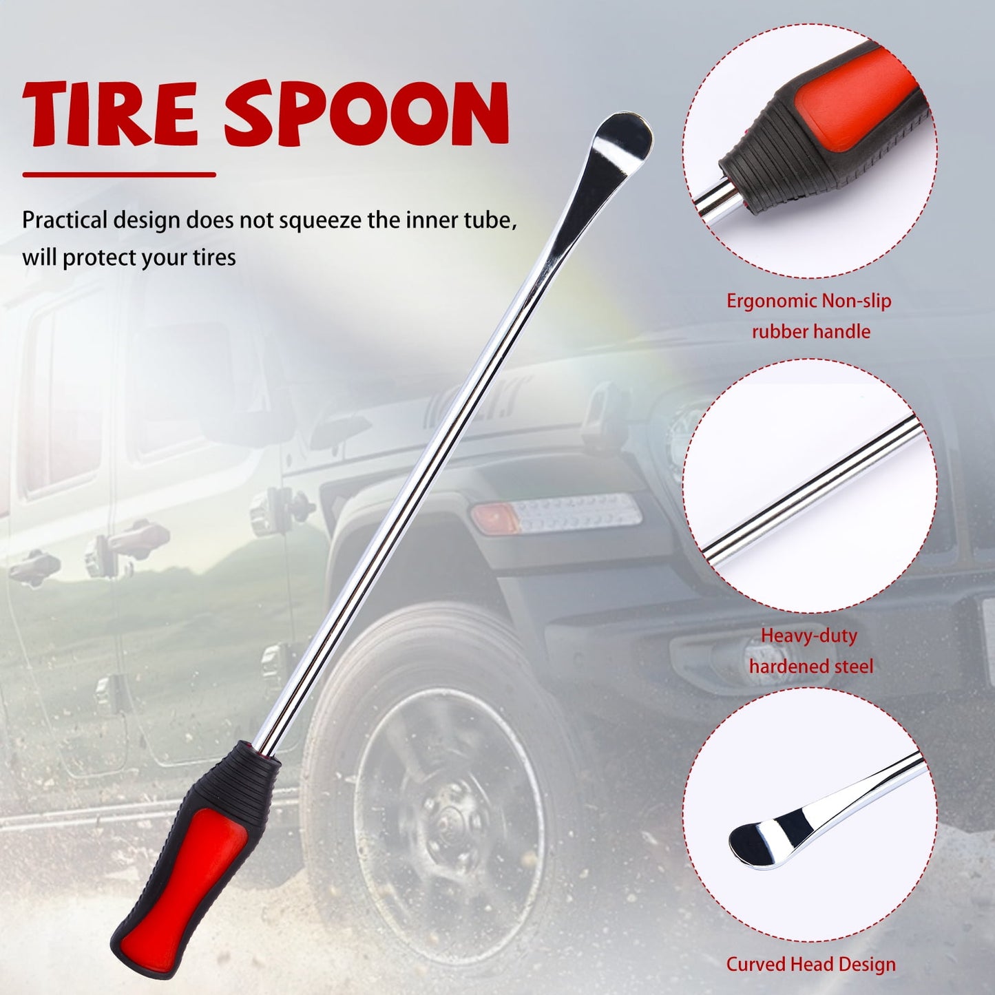 Tire Changing Tool Kit，15" Tire Spoon Kit & Tire Iron with Rim Protectors, Valve Tool & Cores for ATV, Dirt Bike, Motorcycle, 20-Piece