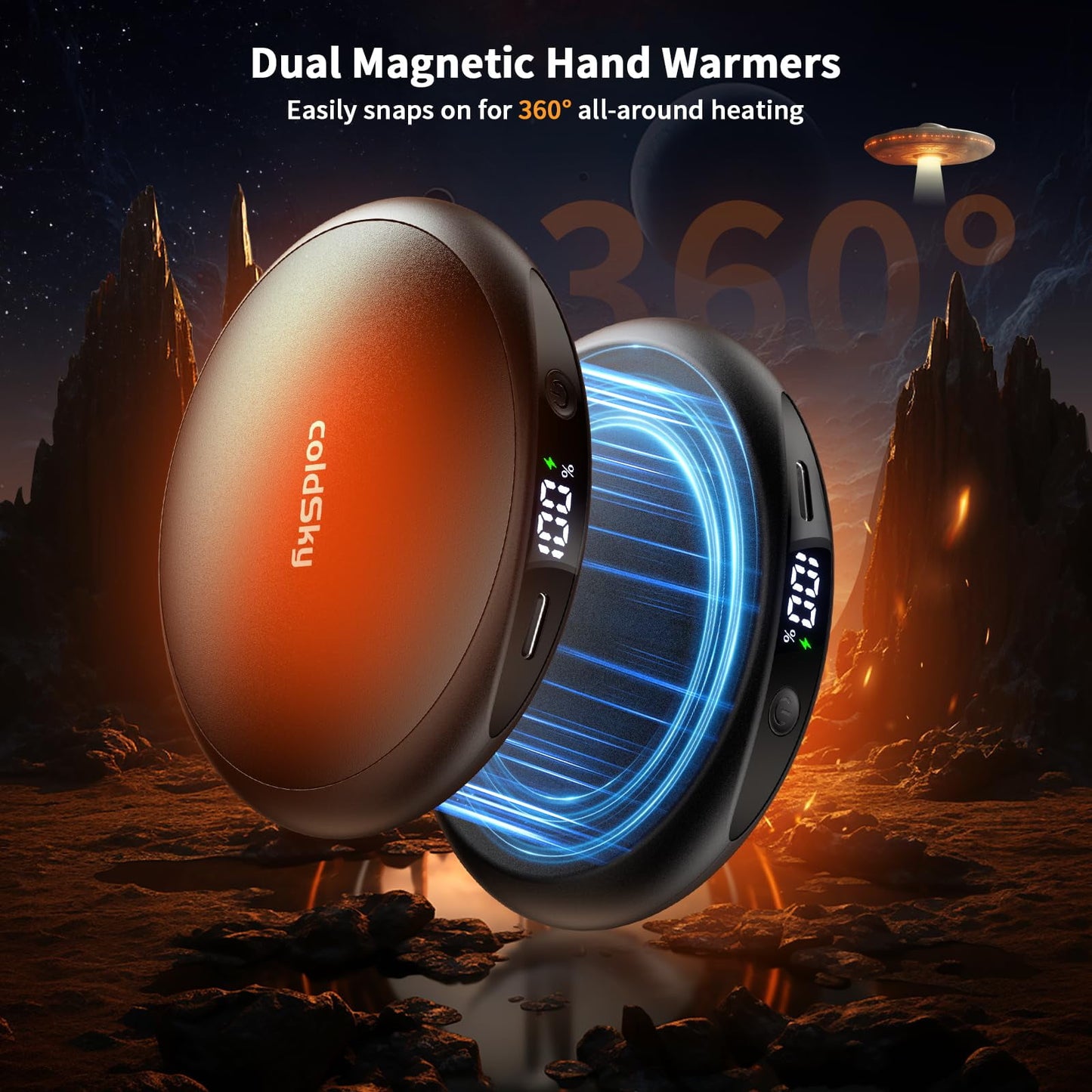 Hand Warmers Rechargeable 2 Pack, Magnetic Electric Hand Warmer with Digital Display, 3 Heating Levels, 4000mAh Portable Pocket Heater for Outdoor Activities, Winter Gifts