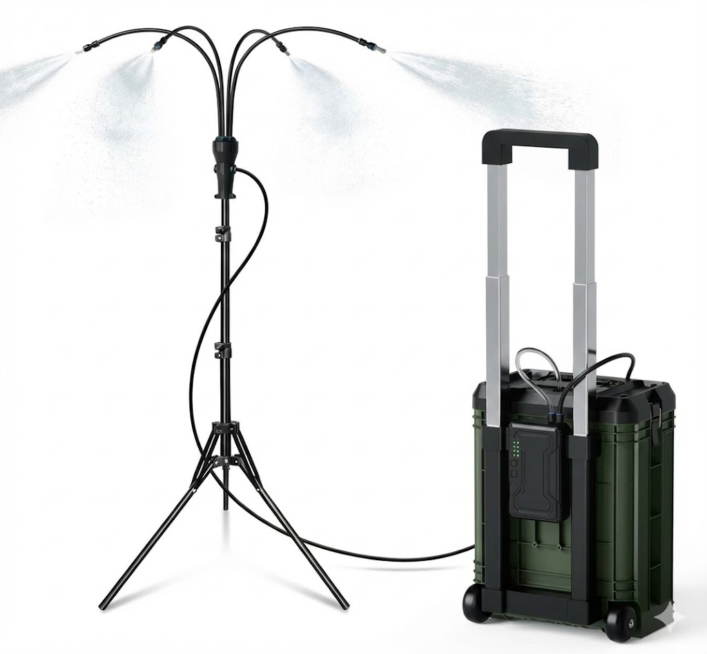 Standing Misters for Outside Patio, 4Gal Portable Suitcase with 10000mAh Water Cooling Misters Set – 4FT Adjustable Height for Outdoor, Beach, Pool, Water Playing, Sprinkler, Camping