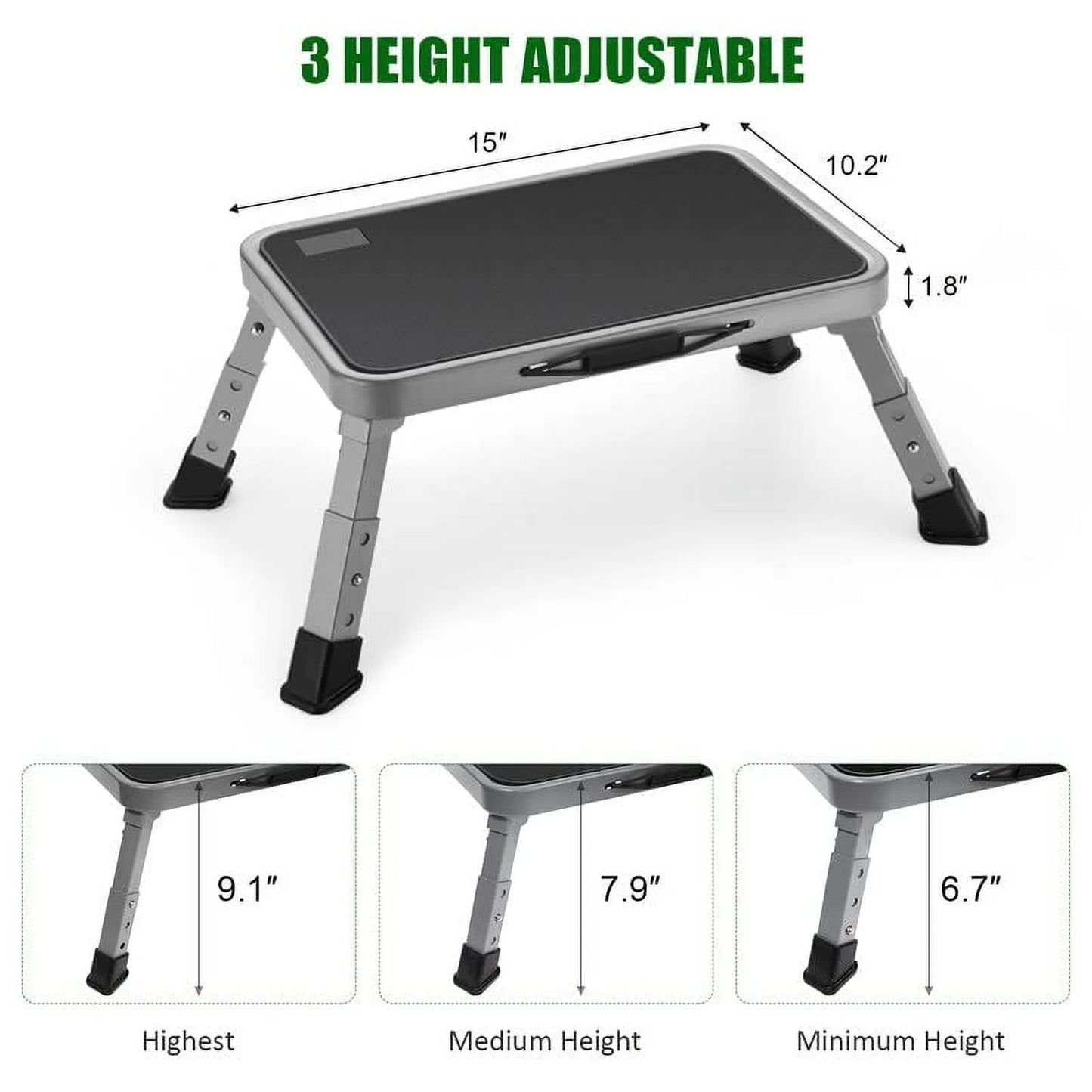 Lafati RV Step Stool Folding Platform Step, Gray Stainless Steel, for RV, Motorhome, Trailer, SUV, Camper, with Anti-Slip Surface, Rubber Feet, 1 Piece