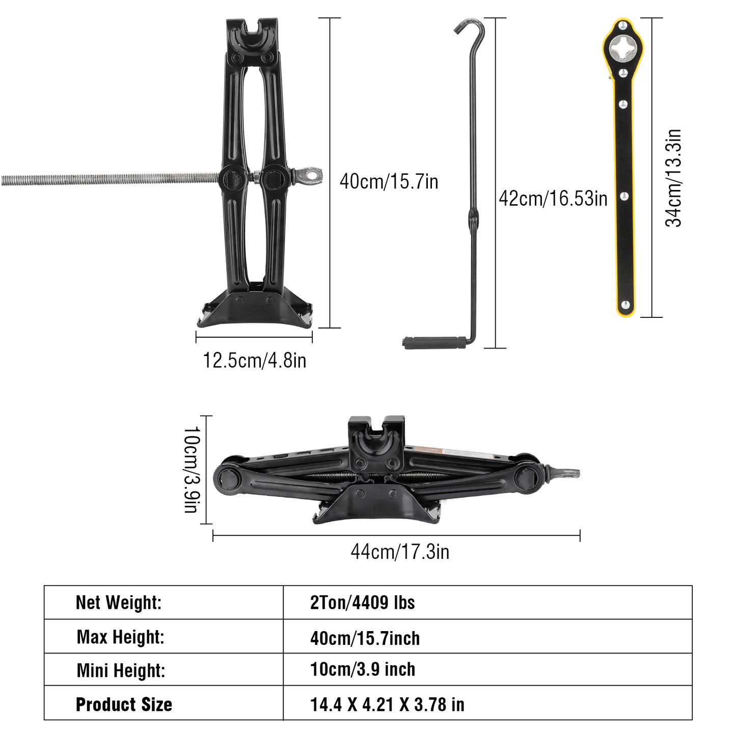 Scissor Jack for Cars - 2 Ton Car Jack with 3.9" to 15.2" Lifting Range, Includes Ratchet Handle and Hand Crank