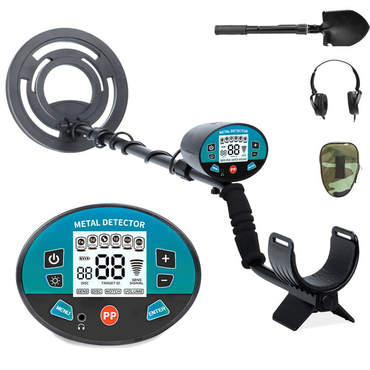 Metal Detector for Adults - High Accuracy, IP68 Waterproof, Adjustable Stem, Complete with Digger Shovel and Headphones