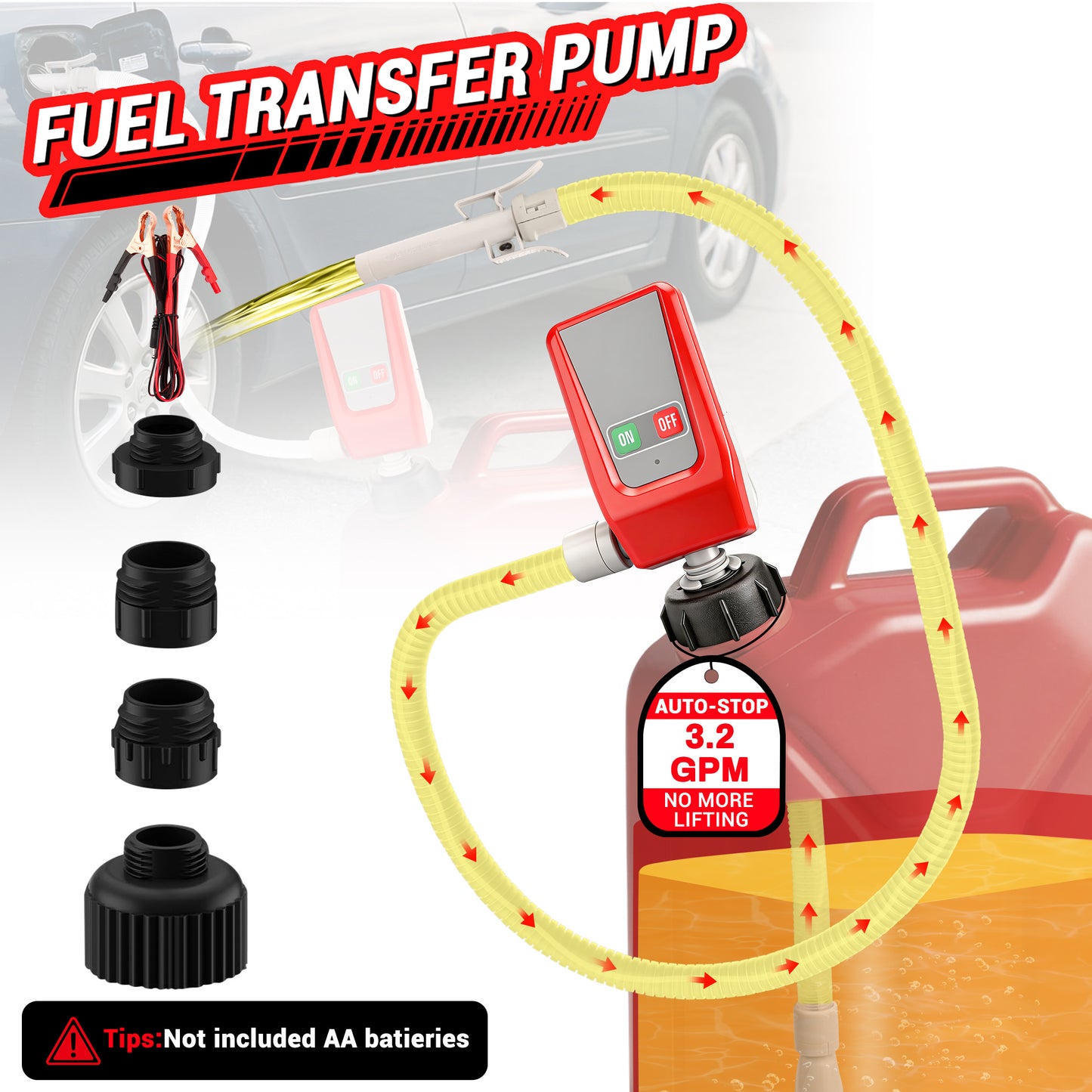 Lafati Automatic Fuel Transfer Pump with Auto-Stop - 3.2GPM Flow Rate, 51" Hose, Battery Powered