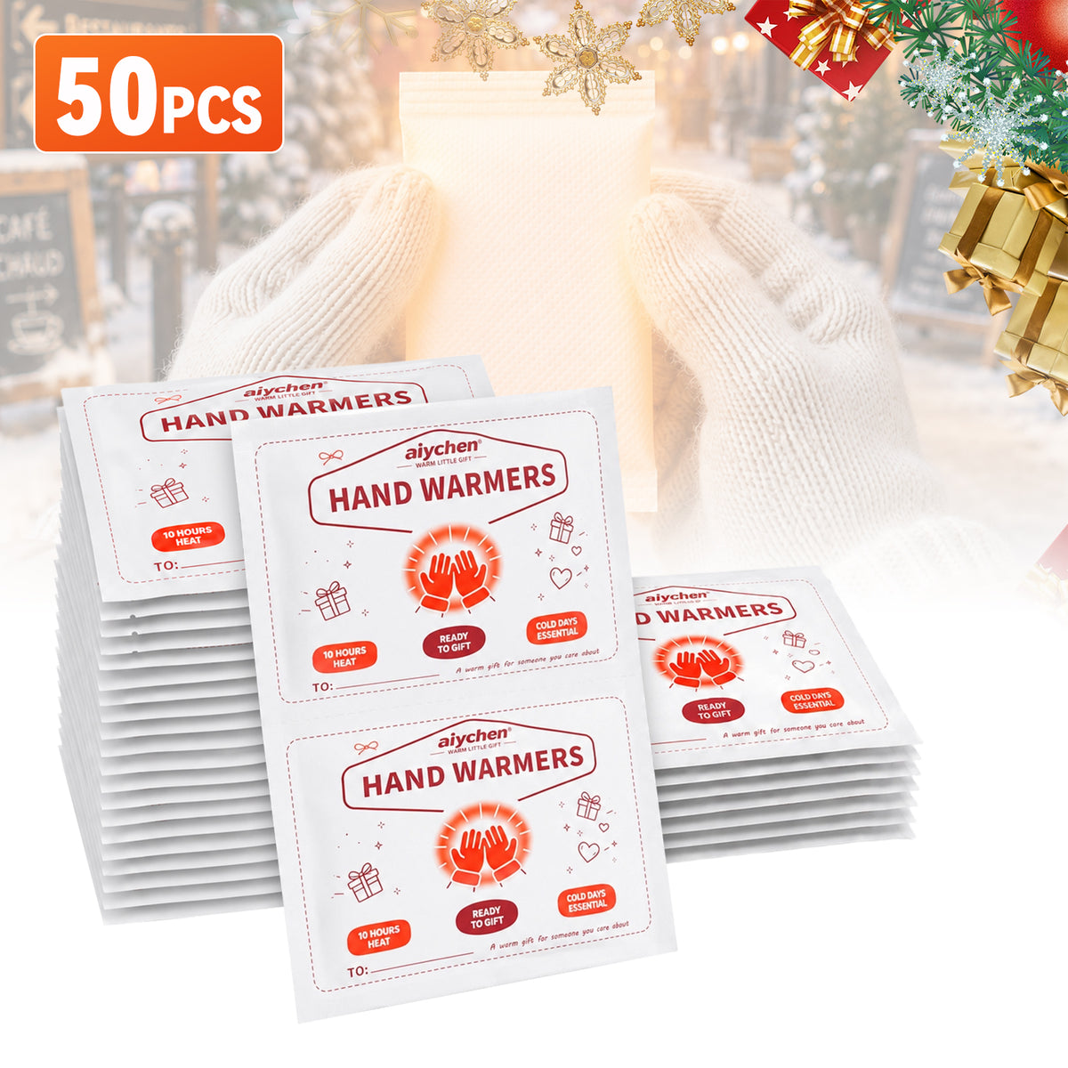 Aiychen Hand Warmers Disposable 25Pairs (50Warmers), Air-Activated, Disposable, Long-Lasting, Dependable for Hiking, Fishing, Skiing, up to 10 Hours of Heating