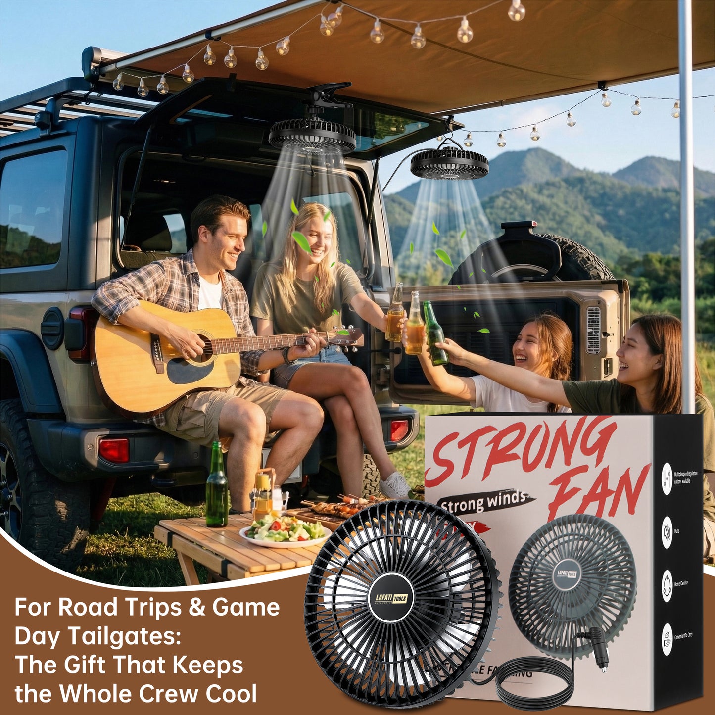 9 Inch Portable Car Fan, Lafati 12V Universal Electric Vehicle Fan with Stepless Speed Control, 3-in-1 Headrest Mount & Clip, 360° Rotation Quiet Cooling for Car SUV RV Van Sedan