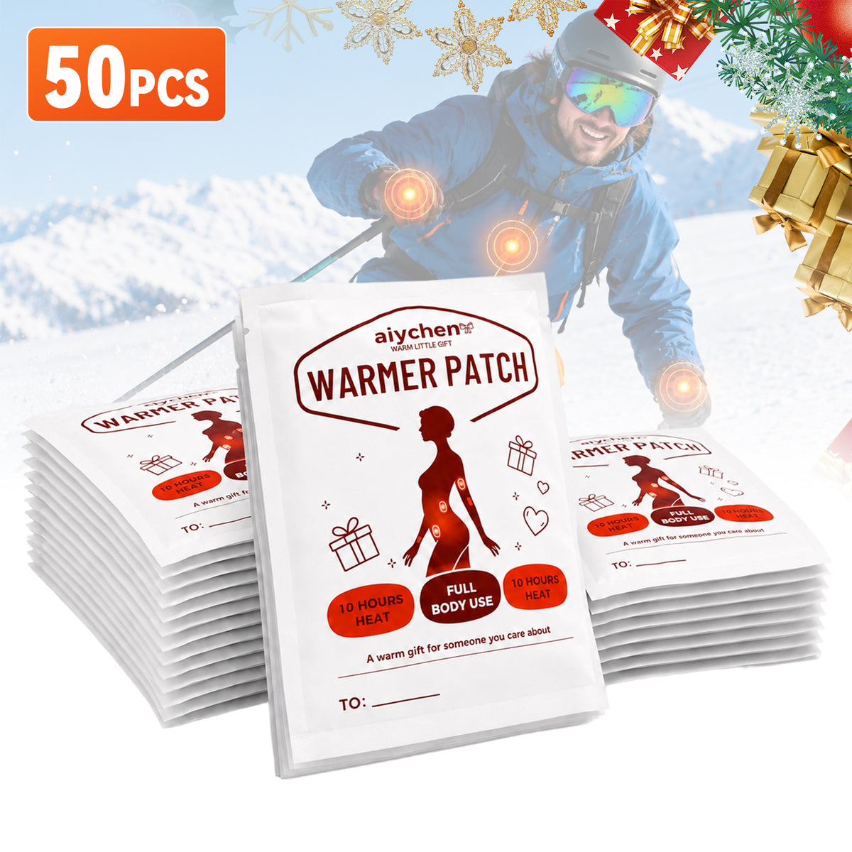 Aiychen Hand Warmers Large Body & Hand Warmers, 50-Pack, Air-Activated, Disposable, Long-Lasting, Dependable for for Hunting, Golfing, Spectating, Camping, 5.5 X 4 Inch, up to 10 Hours of Heating