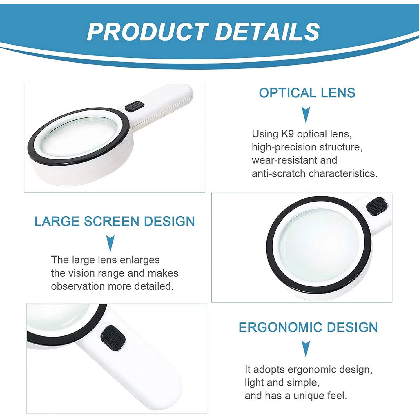 Magnifying Glass with 12 LED Lights, 10X Double Glass Lens Handheld Illuminated Magnifier Reading Magnifying Glass with for Seniors Read, Coins, Stamps, Map, Inspection, Macular Degeneration