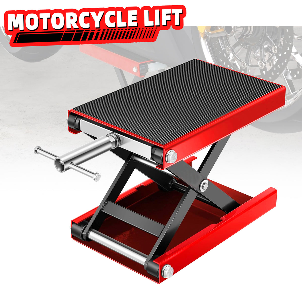 Lafati Motorcycle Lift, 1100 LBS Motorcycle Scissor Lift Jack with Wide Deck & Safety Pin, 3.7"-13.8" Center Hoist Crank Stand, Steel Scissor Jack for Street Bikes, Cruiser Bikes, Touring Motorcycles