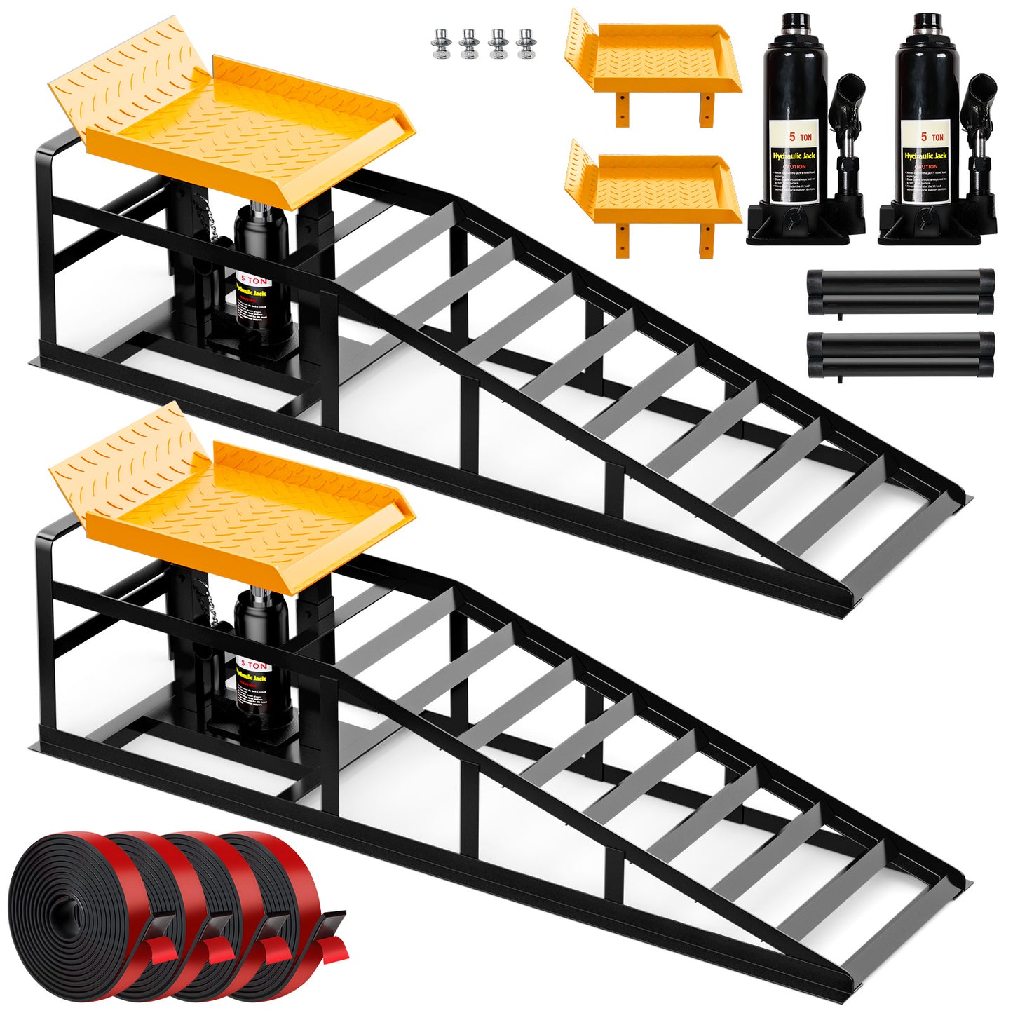 Lafati 2PCS 5T 11000lbs Hydraulic Car Ramps, Heavy Duty Hydraulic Vehicle Ramps Lift Ramp, Portable Car Ramps for Oil Changes, Car Lifts for Home Garage, Vehicle Auto Garage Repaircop（Orange）