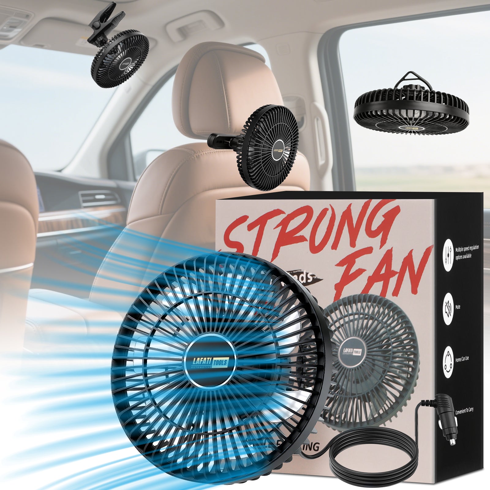 9 Inch Portable Car Fan, Lafati 12V Universal Electric Vehicle Fan wit