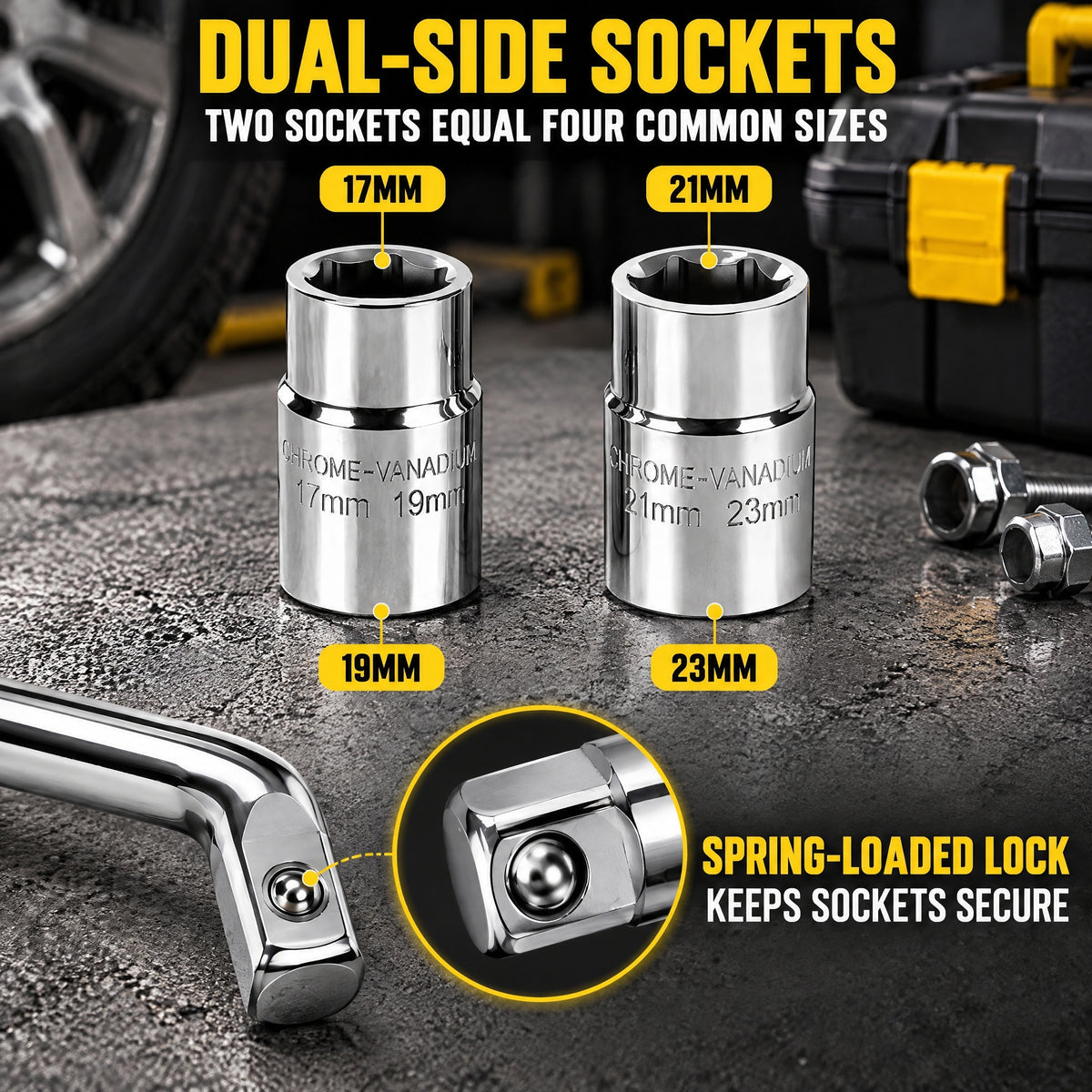 Lafati Telescoping Lug Wrench Wheel Lug Wrench Kit, Extendable Tire Jack Wrench Tool with 1/2" Drive Cr-V Sockets (17/19mm, 21/23mm) & Storage Bag