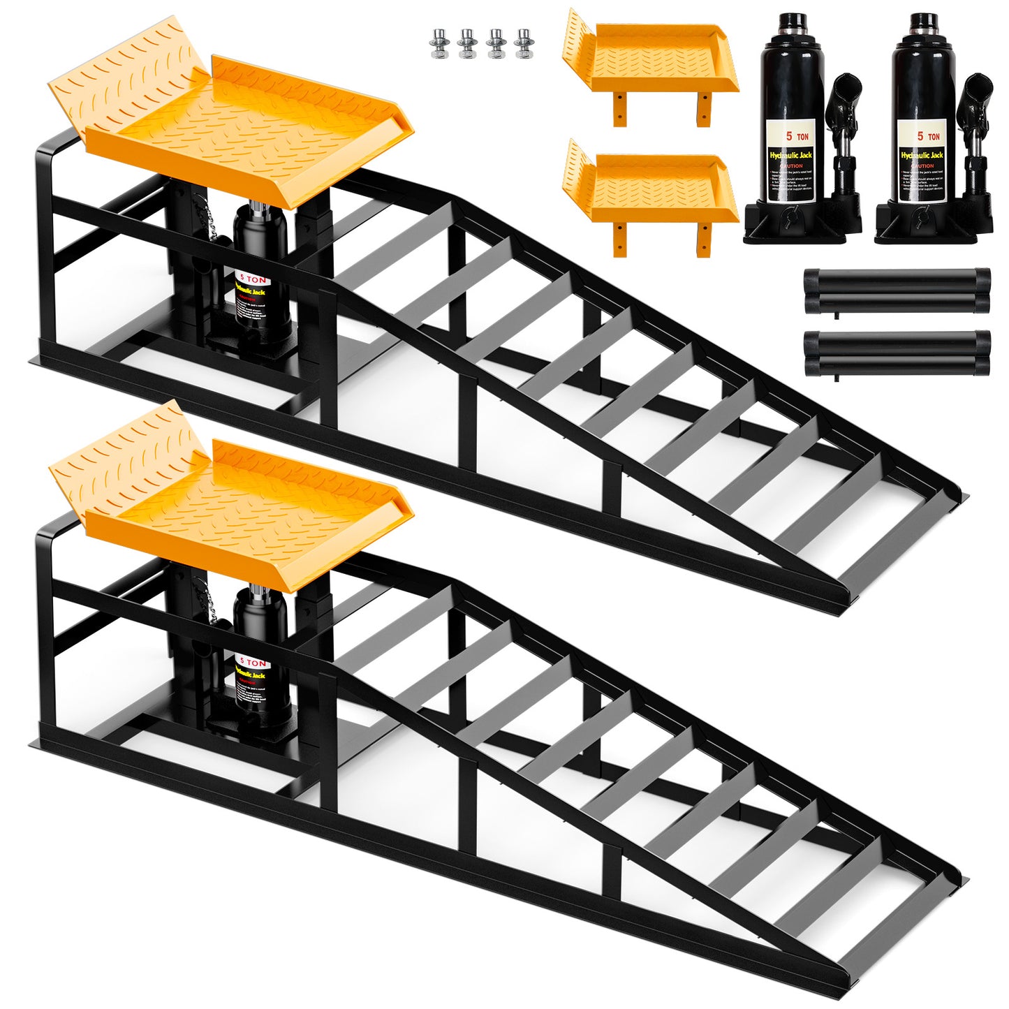 Lafati 2PCS 5T 11000lbs Hydraulic Car Ramps, Heavy Duty Hydraulic Vehicle Ramps Lift Ramp, Portable Car Ramps for Oil Changes, Car Lifts for Home Garage, Vehicle Auto Garage Repaircop（Orange）