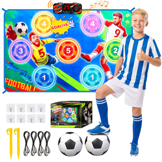 Electronic Scoring Soccer Toy Game Set for Kids, Indoor Outdoor Soccer Training Target with Real-Time Scoring, 2 Modes, Fabric Goal and 2 Soft Balls, Fun Sport Birthday Ages 3+