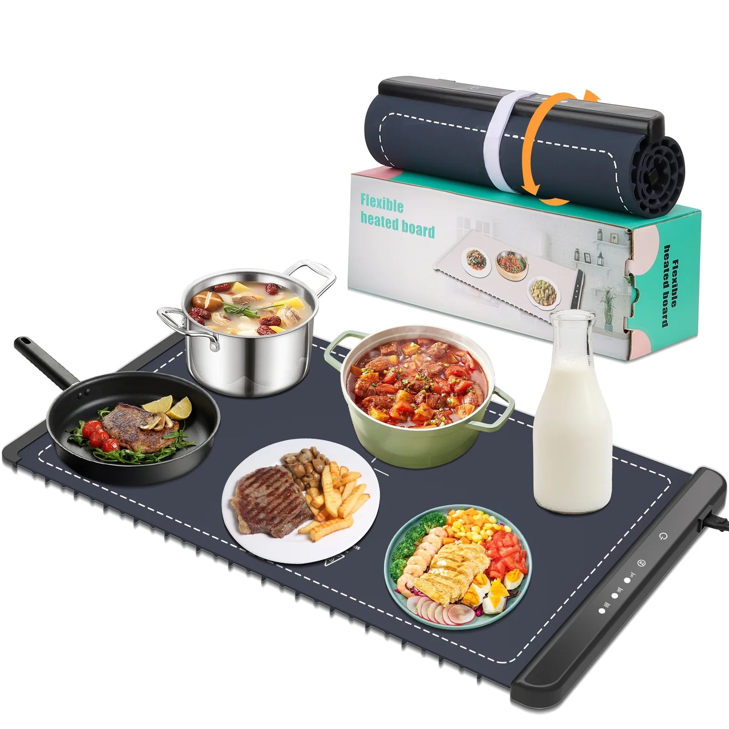 Electric Warming Tray, Silicone Heating Mat for Food, Foldable Food Warmer, Full Surface Heating Plate, 3 Temperature and Timing Levels for Gatherings Parties Holidays Buffet Everyday Use