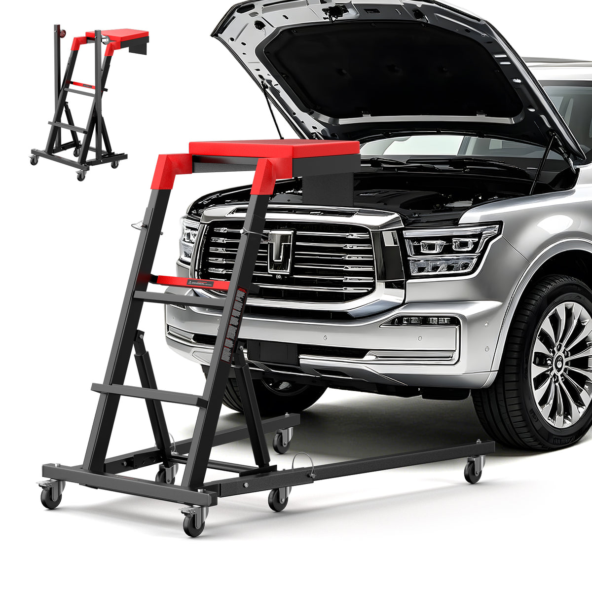 Foldable Topside Creeper, Automotive Engine Creeper with 45”-66” Adjustable Height, 400LBS Capacity High Top Automotive Creeper with 4 Swivel Caster Wheels and Cushions for Garage, Shop, Auto Repair