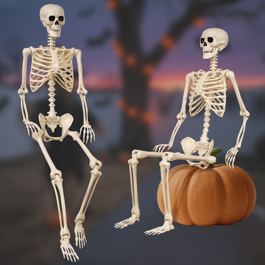 5.4 ft Halloween skeleton decoration, with movable joints, flexible skeleton for poses, scary skeleton suitable for indoor and outdoor Halloween decorations, haunted houses, courtyards, cemeteries.