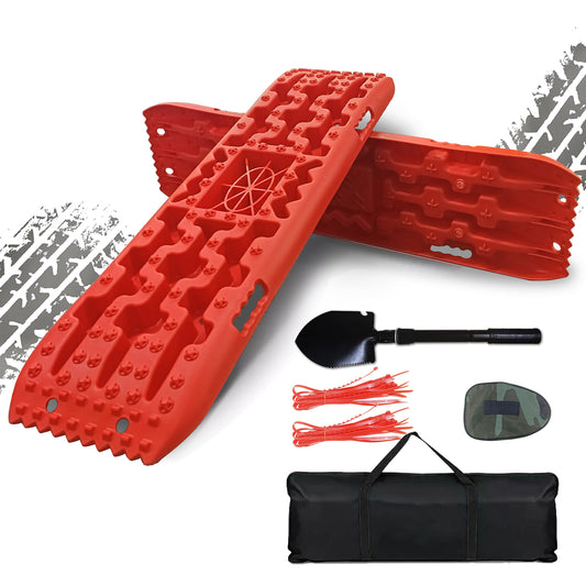 Recovery Traction Boards, Offroad Tracks Board, Traction Tire Ladder, 4WD Traction Mats for Sand, Mud & Snow (Red)