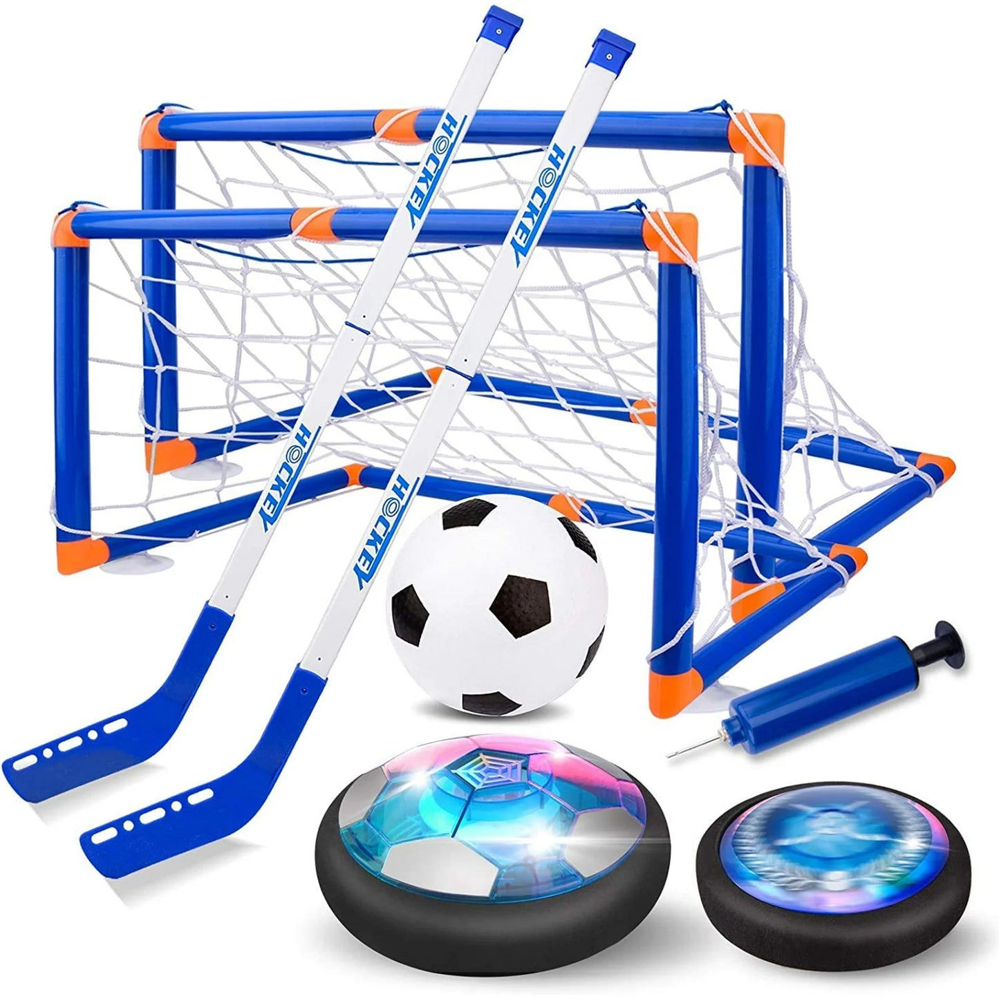 Hover Hockey Set for Kids, 4-in-1 Hover Soccer Ball Bowling Toy Set- LED Rechargeable Indoor/Outdoor Game for Ages 3-12