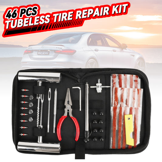 46 Pcs Professional  Tire Repair Kit,Heavy-Duty Universal Plug & Patch Kit for Tubeless Tires, with T-Handle Tool for Car, Truck, Motorcycle, RV and More