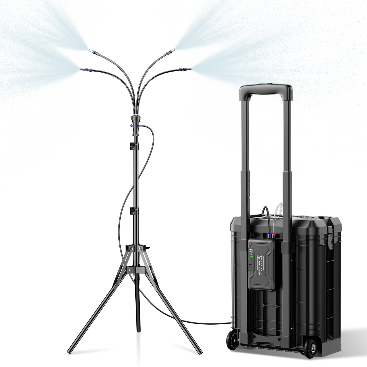 Standing Misters for Outside Patio, 4Gal Portable Suitcase with 10000mAh Water Cooling Misters Set – 4FT Adjustable Height for Outdoor, Beach, Pool, Water Playing, Sprinkler, Camping