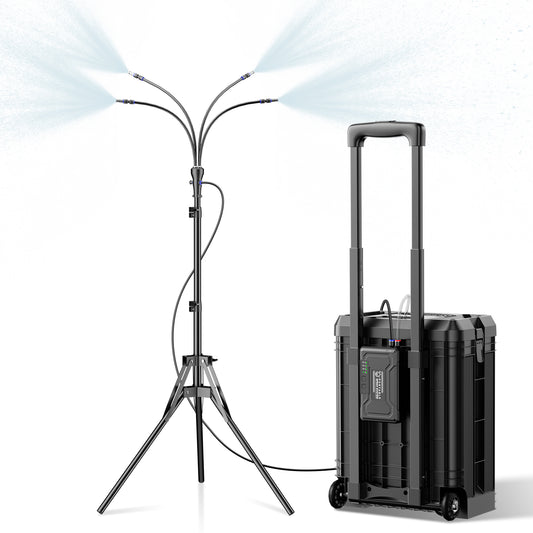 Standing Misters for Outside Patio, 4Gal Portable Suitcase with 10000mAh Water Cooling Misters Set – 4FT Adjustable Height for Outdoor, Beach, Pool, Water Playing, Sprinkler, Camping